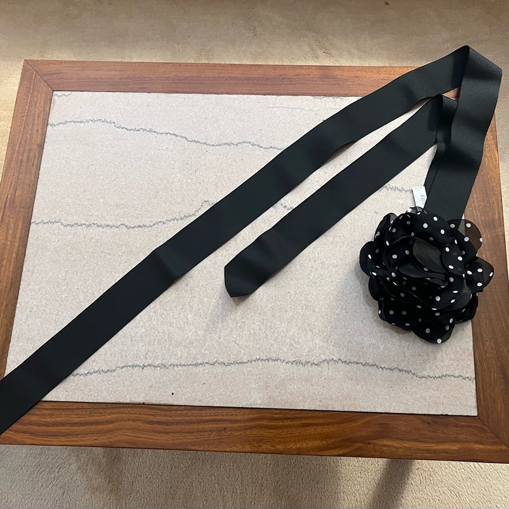 NWT WHBM Black Polka Dot Flower Sash Belt - Picture 4 of 6